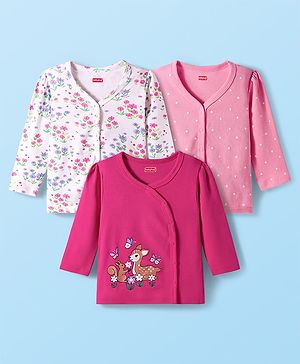 Babyhug 100% Cotton Interlock Knit Jhablas With Floral Print Pack Of 3 - Pink White & Red