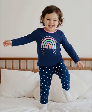 Babyhug Cotton Knit Full Sleeves
                              Night Suit With Rainbow & Heart Print
                              - Navy Blue