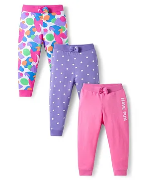 Babyhug Cotton Knit Full Length
                              Lounge Pants With Heart & Polka Dot
                              Print Pack of 3 - Pink Purple & White