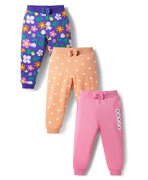 Babyhug Cotton Knit Full Length Polka
                              Dot & Floral Printed Lounge Pants With
                              Bow Applique Pack of 3 - Orange Pink &
                              Navy Blue