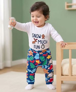 Babyhug 100% Cotton Knit Full Sleeves Onesie with Bootie Leggings & Animal Print - Navy Blue & White