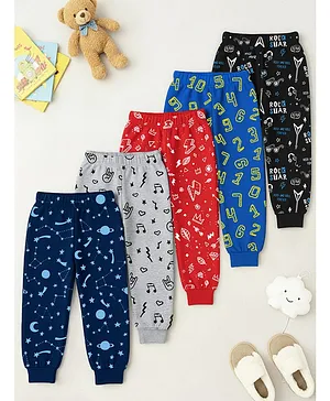 Trampoline Cotton Blend Knit Pack Of
                              5 Space Numbers & Guitars Printed
                              Pajamas - Multi Colour