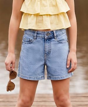 Pine Kids Cotton Woven Solid Shorts - Blue