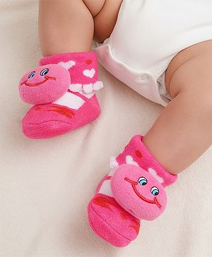 Cute Walk by Babyhug Socks With Animal Applique - Dark Pink