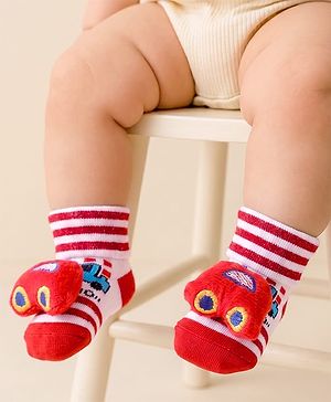 Cute Walk by Babyhug Socks With Vehicle Applique - Red