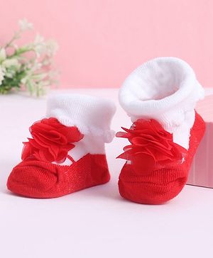 Cute Walk by Babyhug Socks With Floral Applique - Red