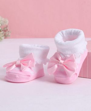 Cute Walk by Babyhug Socks With Bow Applique - Pink