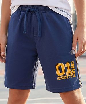 Pine Kids Looper Knit Knee Length Text Printed Short - Navy Blue