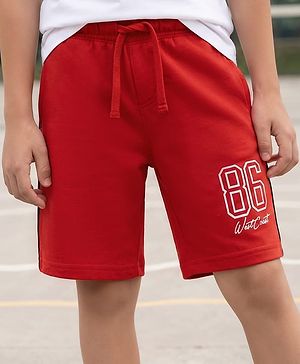 Pine Kids 100% Cotton Knit Number Printed Shorts - Red