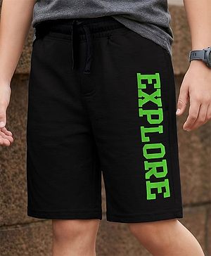Pine Kids Looper Knit Shorts With Text Print - Black