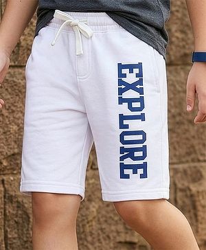 Pine Kids Looper Knit Shorts With Explore Print - White