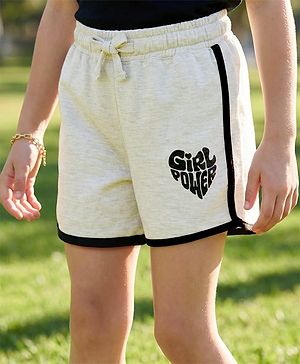 Pine Kids 100% Cotton Knit Shorts With Girl Power Print - Grey