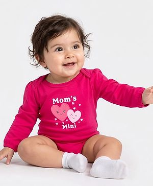 Babyhug 100% Cotton Interlock Knit Full Sleeves Onesies With Text Print - Dark Red