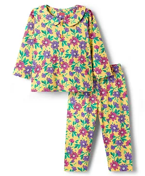 Babyhug Cotton Knit Full Sleeves
                              Co-ord Night Suit With Floral Print -
                              Yellow