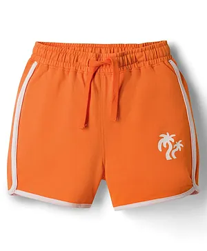 Pine Kids Looper Knit Mid Thigh
                              Length Shorts with Tree Print- Orange