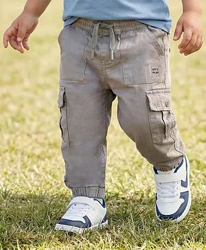Babyhug Twill Woven Full Length Solid
                              Color Joggers - Grey