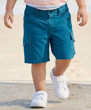 Babyhug 100% Cotton Woven Above Knee Length Solid Colour Bermuda - Blue