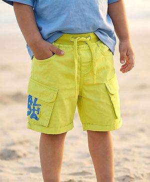 Babyhug Poplin Woven Above Knee Length Bermuda With Aloha Print - Lime Green