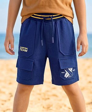 Pine Kids Looper Knit Solid Shorts With Surfing Print - Navy Blue