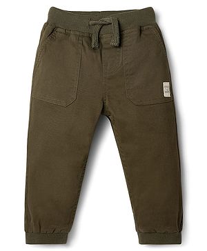 Babyhug Twill Woven Full Length Trouser Pant With Stretch - Olive Green