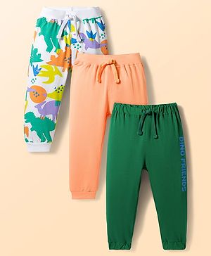 Babyhug Cotton Jersey Knit Full Length Dino Printed Lounge Pant Pack Of 3 - Multi Color