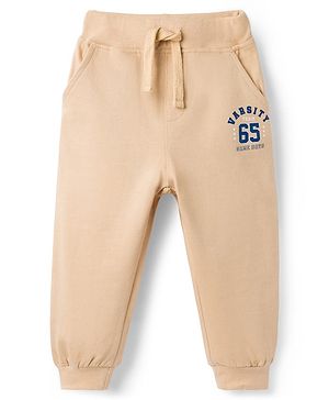 Babyhug Looper Knit Full Length Lounge Pant With Text Print - Cream