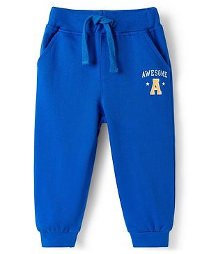 Babyhug Looper Knit Full Length Lounge Pant With Text Print - Blue