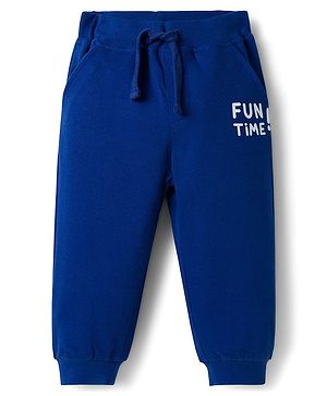Babyhug Cotton Knit Full Length Lounge Pant With Fun Time Print - Navy Blue