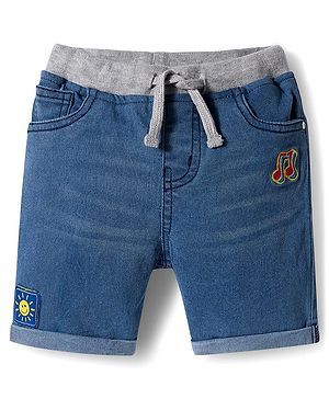 Babyhug Mid Thigh Washed Denim Shorts With Stretch - Blue