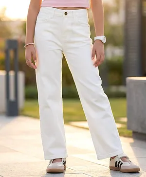 Pine Kids Woven Full Length Solid
                              Denim Jeans - White
