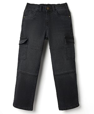 Pine Kids Denim Woven Full Length Solid Colour Jeans with Pockets - Black