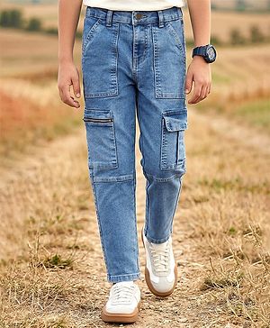 Pine Kids Denim Woven Full Length Cut & Sew Solid Color Jeans with Pocket - Blue