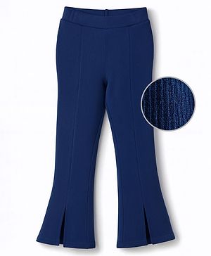 Pine Kids Cotton Lycra Knit Full Length Solid Bootcut Leggings - Navy Blue