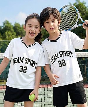 Pine Active Knit Half Sleeves Oversized T-Shirt With Text Print - White