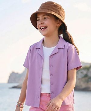 Pine Kids Cotton Woven Half Sleeves Solid Colour Shirt Style Top With T-Shirt - Lavender