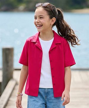 Pine Kids Cotton Woven Half Sleeves Solid Colour Top Style Shirt With T-Shirt - Fuschia