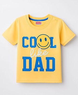 Babyhug 100% Cotton Knit Half Sleeves T-Shirt with Text Graphic - Yellow