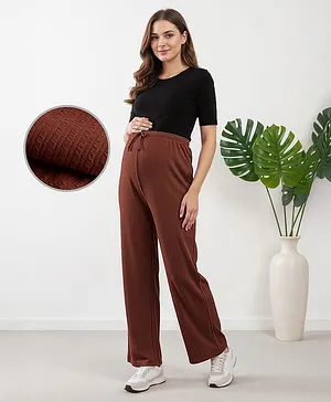 Bella Mama Full Length High Coverage
                              Maternity Rib Knit Solid Coloured Pant -
                              Dark Brown