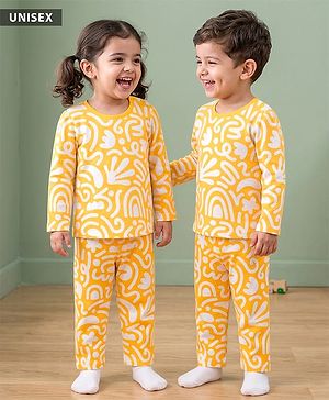 Babyhug Cotton Knit Full Sleeves Printed Co-ord Night Suit - Orange