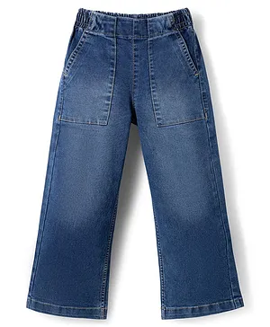 Primo Gino
                              Woven Full Length Washed Wide Legged Jeans
                              with Patch Pockets - Navy Blue