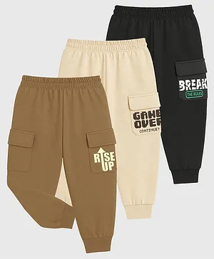 KUCHIPOO Cotton Pack Of 3 Game Over
                              & Break The Rules Text Printed Cargo
                              Pajamas - Multi Colour