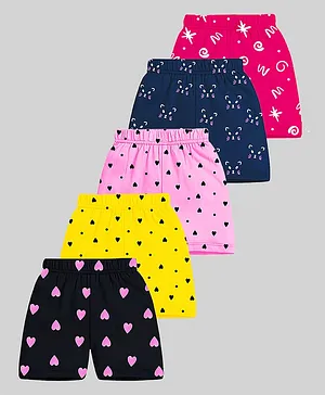 KUCHIPOO Cotton Pack Of 5 Animals
                              Hearts Polka Dots & Typography Printed
                              Shorts - Multi Colour