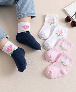 Cute Walk by Babyhug Non Terry Knit Ankle Length Anti Bacterial Socks With Floral Design Pack of 3 - Multicolour Female