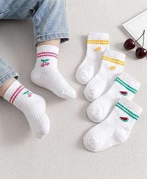 Cute Walk by Babyhug Non Terry Knit Ankle Length Anti Bacterial Socks With Fruits Design Pack of 3 - Multicolour