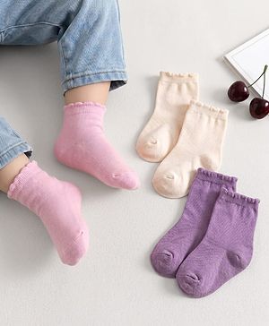 Cute Walk by Babyhug Non Terry Cotton Knit Ankle Length Anti Bacterial Solid Socks Pack of 3 - Multicolour