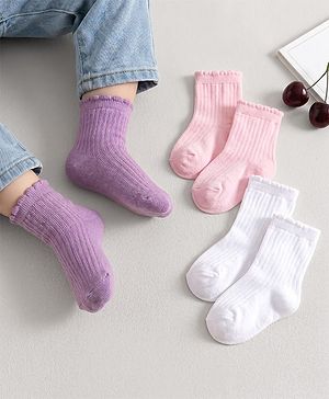 Cute Walk by Babyhug Non Terry Cotton Knit Ankle Length Anti Bacterial Solid Socks Pack of 3 - Multicolour