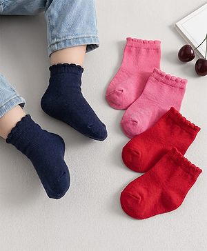 Cute Walk by Babyhug Non Terry Cotton Knit Ankle Length Anti Bacterial Solid Socks Pack of 3 - Multicolour