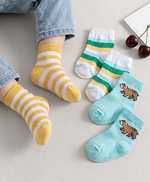 Cute Walk by Babyhug Non Terry Knit Ankle Length Anti Bacterial Striped & Bear Designed Socks Pack of 3 - Multicolor