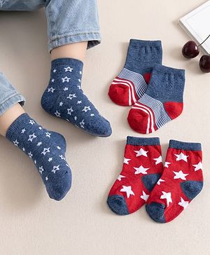 Cute Walk by Babyhug Ankle Length Anti Bacterial Socks with Star Design Pack of 3 - Navy