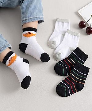 Cute Walk by Babyhug Ankle Length Anti Bacterial Socks with Dino Design Pack of 3 - Black & White